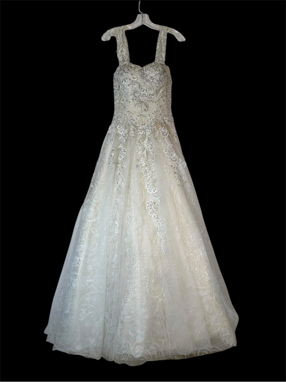 Beaded Lace A-Line Wedding Dress Crystal Rhinestone Veil Included Ivory Size 4